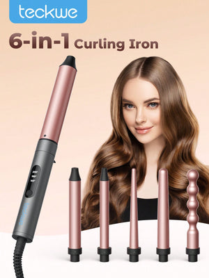 6-In-1Curling Iron,Interchangeable Electric Tourmaline Ceramic Curling Iron With LED Display,Multilevel Temperature Control,And Long-Lasting Styling,Hair Curler Set Suitable For Curly Hair - US Plug