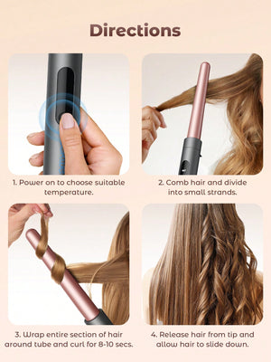 6-In-1Curling Iron,Interchangeable Electric Tourmaline Ceramic Curling Iron With LED Display,Multilevel Temperature Control,And Long-Lasting Styling,Hair Curler Set Suitable For Curly Hair - US Plug