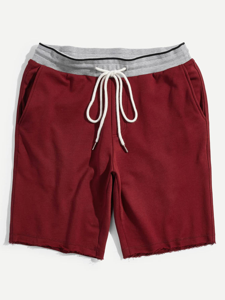 Men Contrast Waistband Raw Hem Shorts1