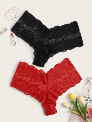 Plus 2pack Floral Lace Panty Set