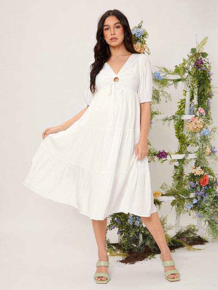 Maternity Tie Front Ruffle Hem Dress