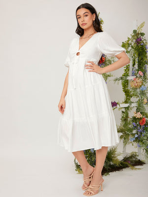 Maternity Tie Front Ruffle Hem Dress